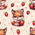 Renard en robe et fraise fond crème