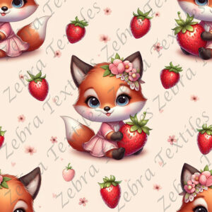 Renard en robe et fraise fond crème
