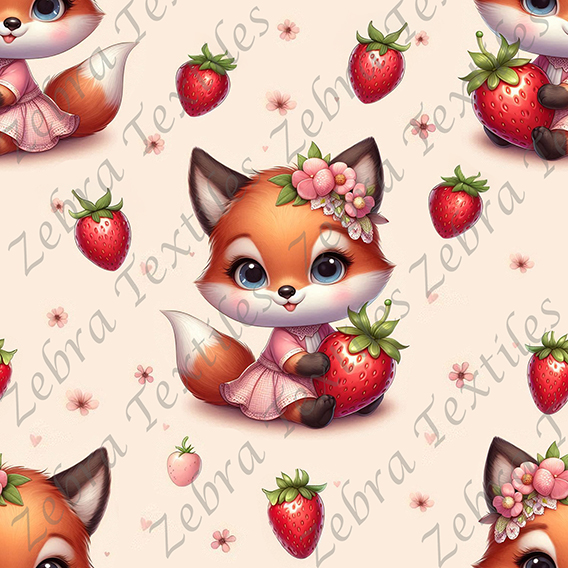 Renard en robe et fraise fond crème