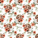 Singe mignon et fleur rose fond blanc