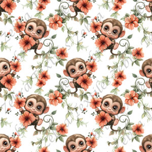 Singe mignon et fleur rose fond blanc