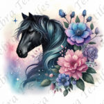 Tête de cheval et floral rose bleu