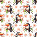 Toucan et fleur de cerisiers fond blanc