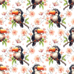 Toucan et fleur de cerisiers fond blanc