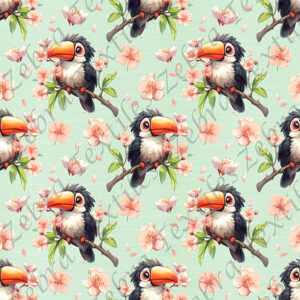 Toucan et fleur de cerisiers fond vert