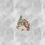 Animaux au chalet pour Noël fond gris