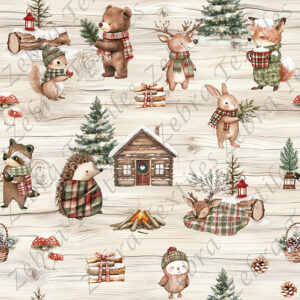 Animaux en hiver fond bois