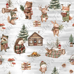 Animaux en hiver fond gris