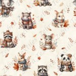 Animaux et feuille d'automne fond crème