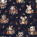 Animaux et feuille d'automne fond lin marine