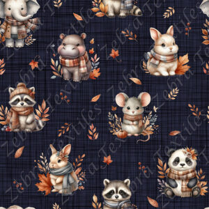 Animaux et feuille d'automne fond lin marine