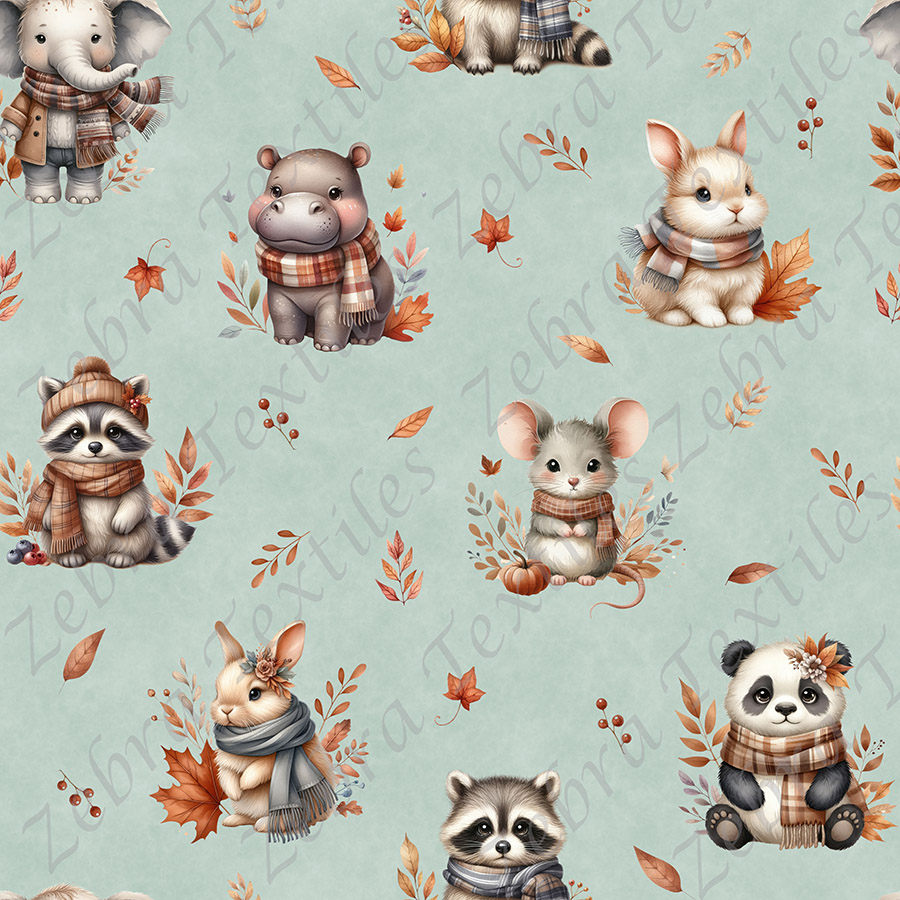 Animaux et feuille d'automne fond turquoise