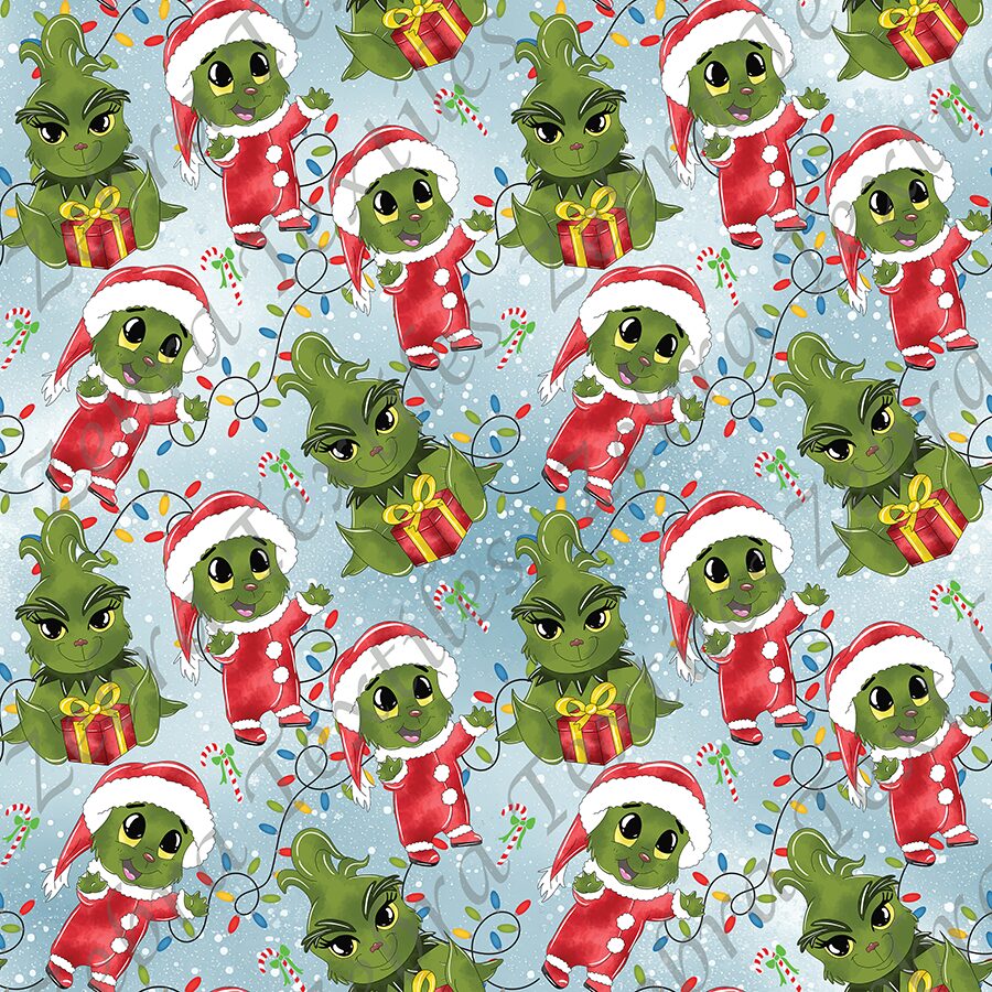 Bébé monstre vert de Noel fond bleu