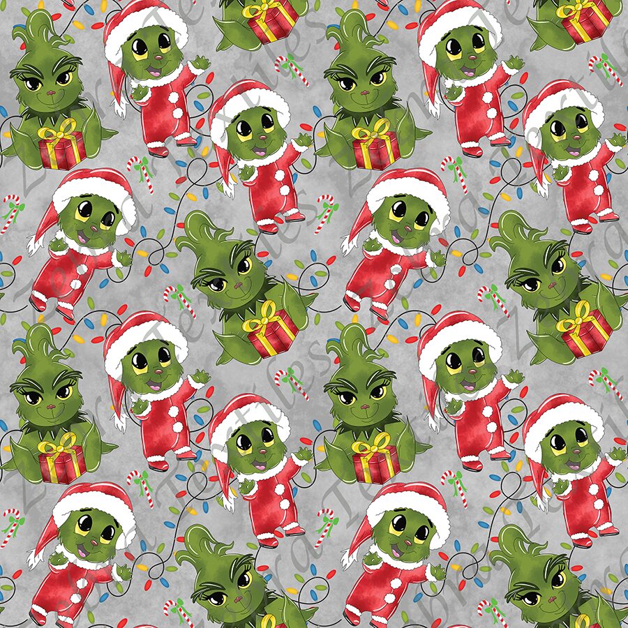 Bébé monstre vert de Noel fond gris