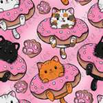 Beignet et chat fond rose