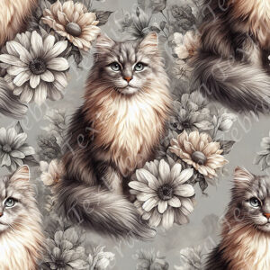 Chat et marguerite fond gris