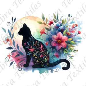 Chat noir lune floral