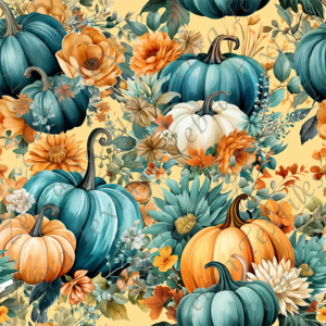 Citrouille floral orange et sarcelle