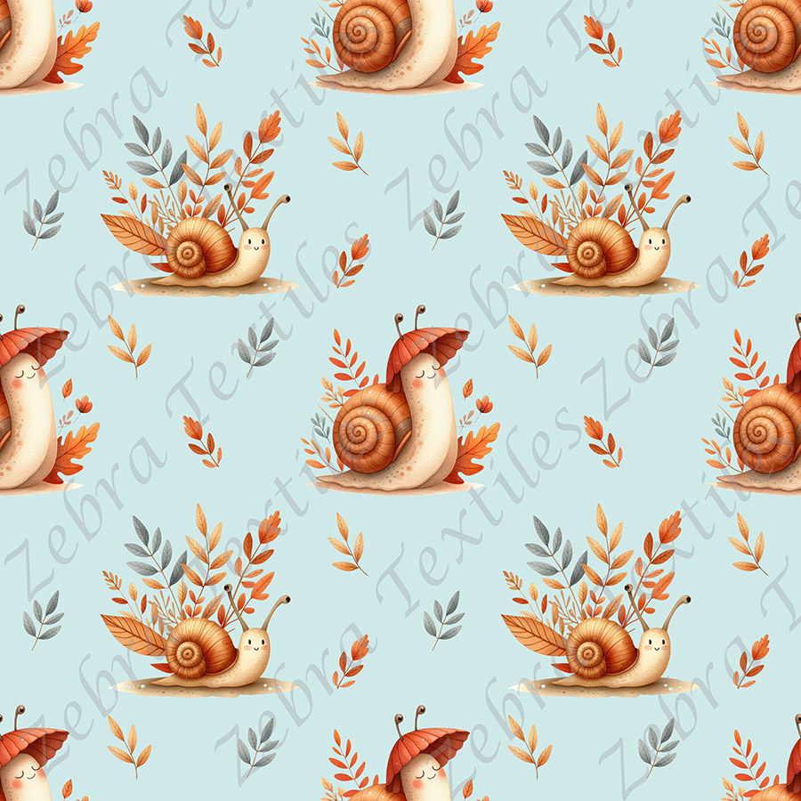 Escargot et feuillage fond aqua