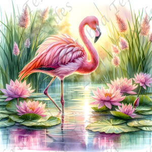 Flamant rose et lotus