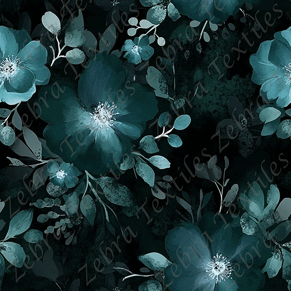 Floral frozen aqua fond noir