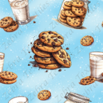 Lait et biscuit aux pépites de chocolat fond bleu