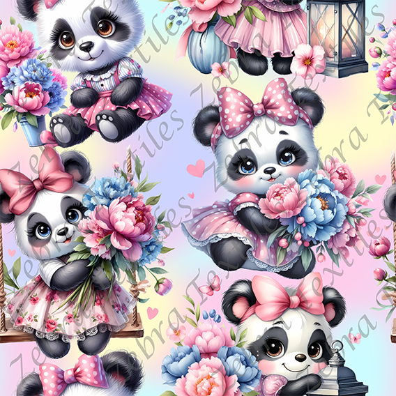 Panda floral bleu et rose