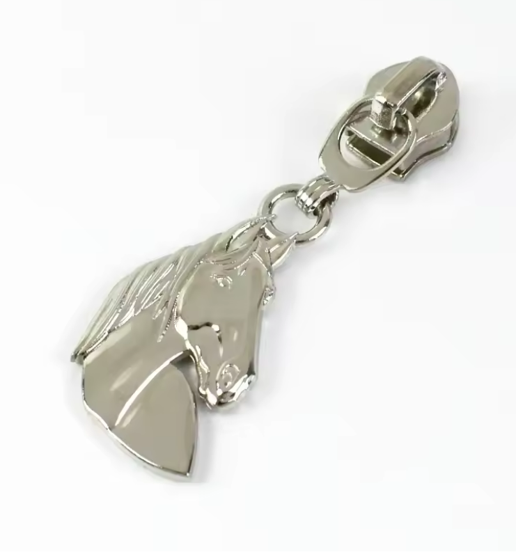 Curseur de fermeture éclair cheval argent