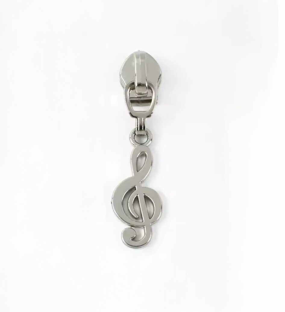 Curseur de fermeture éclair clef de sol argent