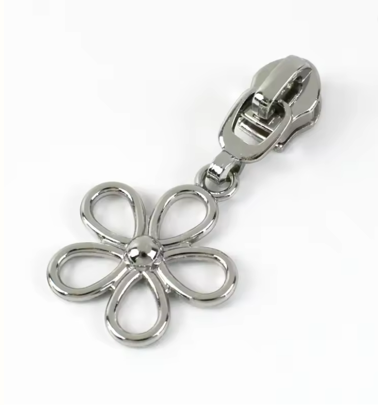 Curseur de fermeture éclair fleur argent