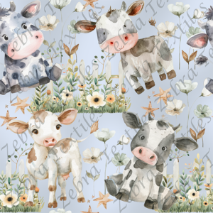 Vache et clôture fond bleu