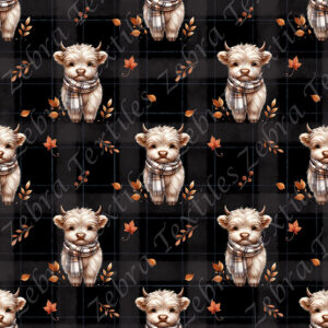 Vache et feuille d'automne fond plaid