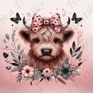 Vache et floral noir rosé