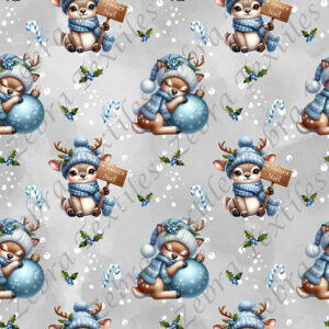 Bambi de Noël bleu fond gris