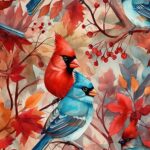 Cardinal et geai bleu automnal