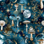 Champignon lunaire fond bleu