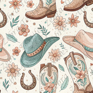 Chapeau aqua et rose fond crème