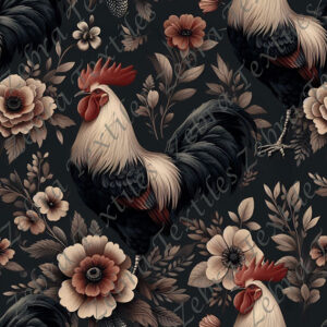 Coq noir floral fond sarcelle foncé