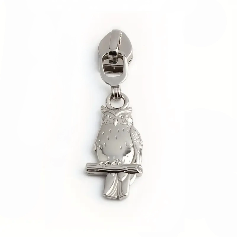 Curseur de fermeture éclair hibou argent