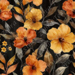 Fleur orangée jaune fond noir