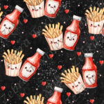 Frite ketchup et coeur fond noir