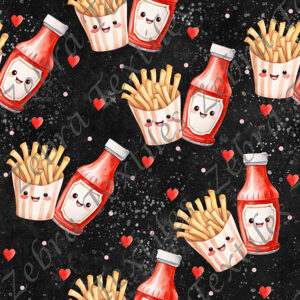 Frite ketchup et coeur fond noir