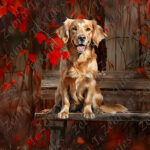 Golden sur banc en automne