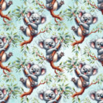 Koala joyeux et feuillage fond aqua