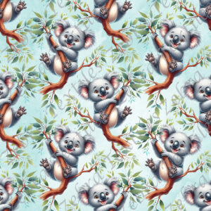Koala joyeux et feuillage fond aqua