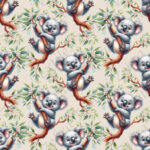 Koala joyeux et feuillage fond beige