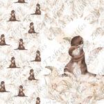 Loutre maman bébé fond feuillage