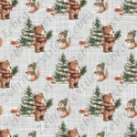 Ours et écureuil en hiver fond lin