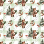 Ours et écureuil en hiver fond plaid