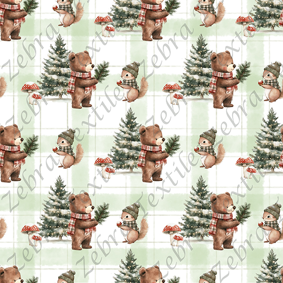 Ours et écureuil en hiver fond plaid